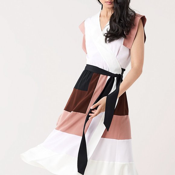Diane von Furstenberg Dresses & Skirts - DVF Ingrid Burlwood silk wrap dress colorblock L